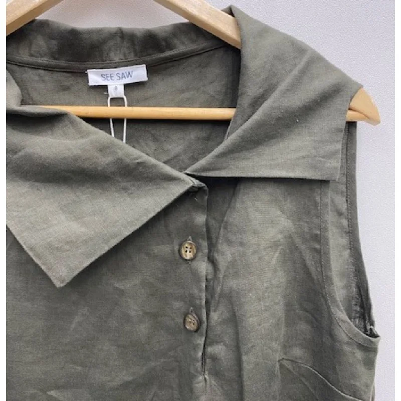 See Saw Linen Cowl Collared Sleeveless ShirtWork Jackets