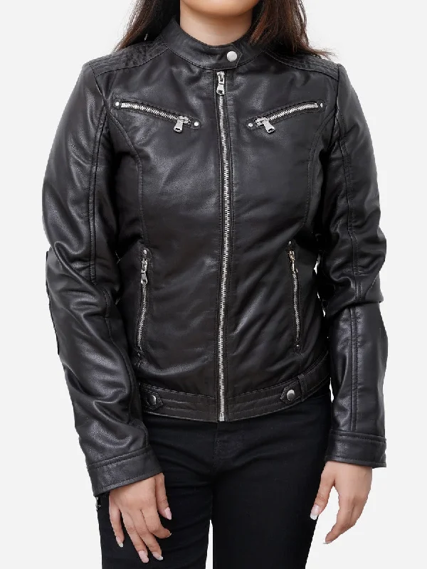 Sofia Real Sheepskin Classic Black Leather JacketHip-Hop Jackets