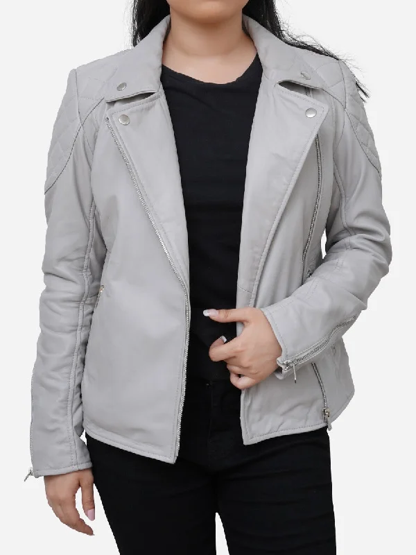 Stella Quilted Grey Leather Biker JacketRain Jackets