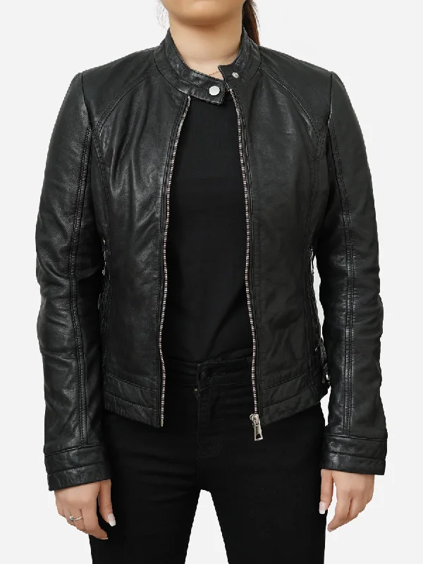 Stephanie Black Classic Leather Motorcycle JacketWool Jackets