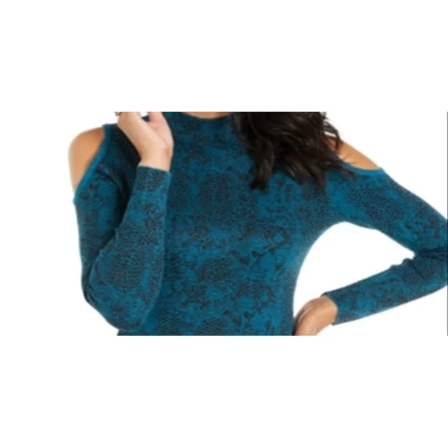 Thalia Sodi Women's Jacquard Cold Shoulder Sweater Blue Size X-LargeBoat Neck Knit Tops