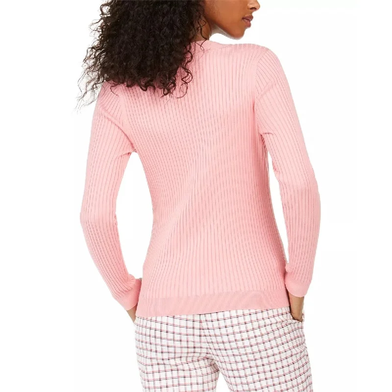 Tommy Hilfiger Women's Ribbed Henley Sweater Pink Size SmallLuxury Knit Tops