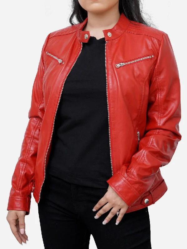 Valentina Cafe Racer Red Leather Motorcycle JacketPunk Jackets