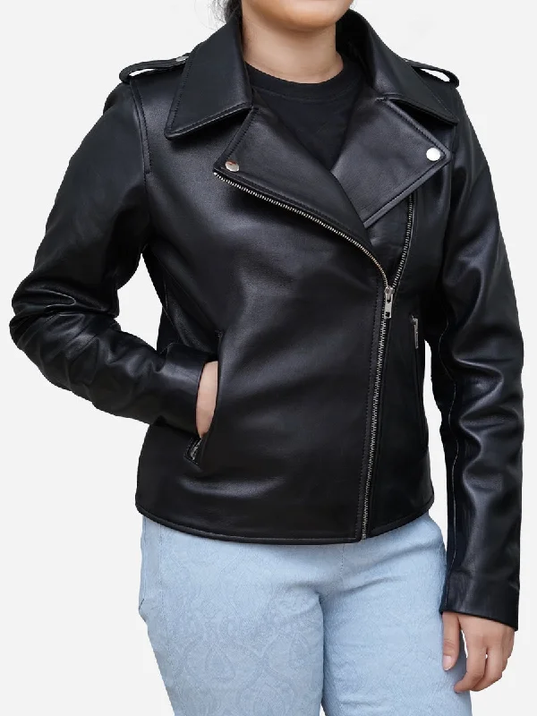 Women's Black Genuine Leather Biker JacketWinter Jackets