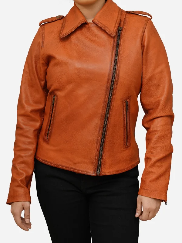 Women's Classic Tan Brown Leather Biker JacketBranded Jackets