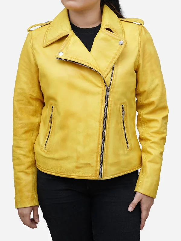 Women's Yellow Real Leather Biker JacketDesigner Jackets