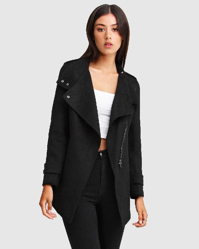 NEW FIT Bad Girl Wool Blend Moto Coat - BlackBeaded Jackets