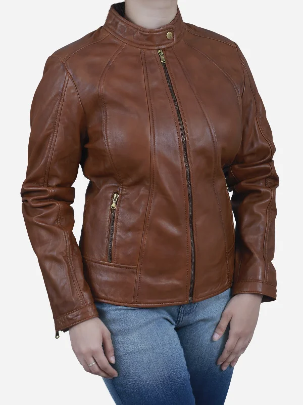 Zaneta Women's Brown Slim Fit Sheepskin Leather JacketLayered Jackets