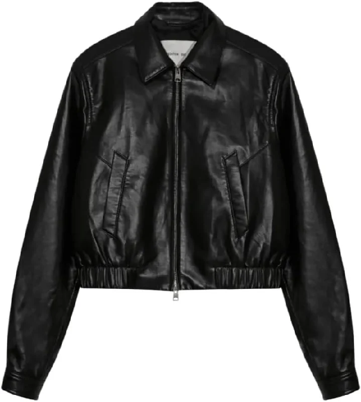 AGOLDE Women's Essie Recycled Leather Cropped Jacket, BlackCroptopwoven