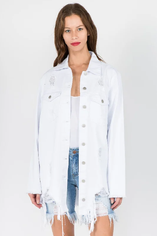 Workwear denimAmerican Bazi Distressed Frayed Hem Denim Jacket