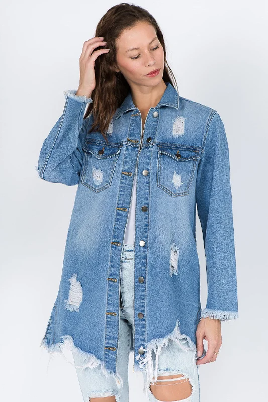 Denim with shirtAmerican Bazi Distressed Frayed Hem Denim Jacket