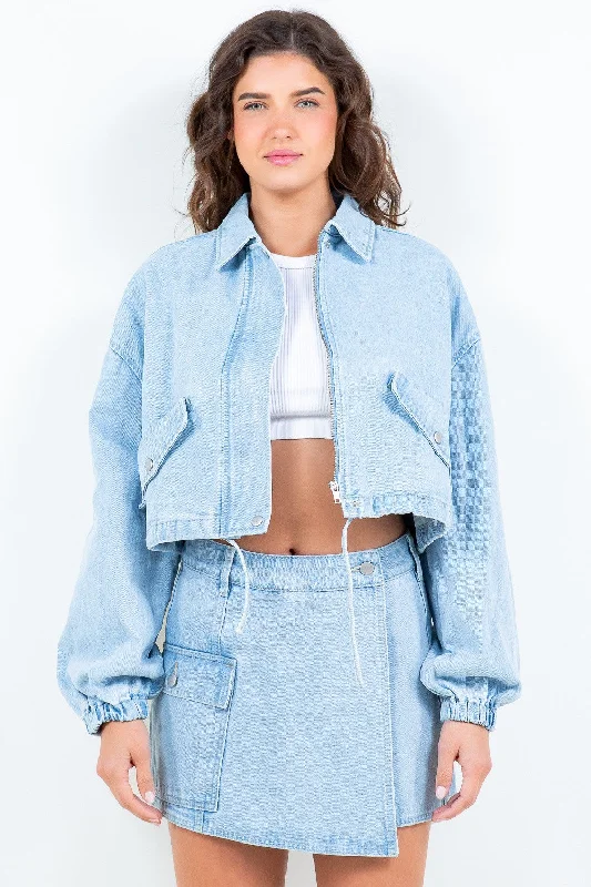 Denim tightAmerican Bazi Drawstring Waist Crop Denim Jacket