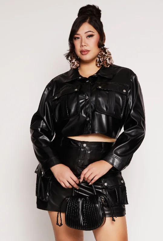 Plus Size Almost Famous Faux Leather Cropped ShacketCroptopsecurity