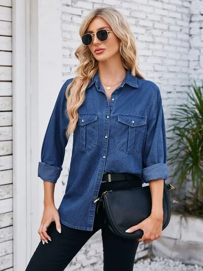 Denim jumpsuitButton Up Collared Neck Denim Jacket