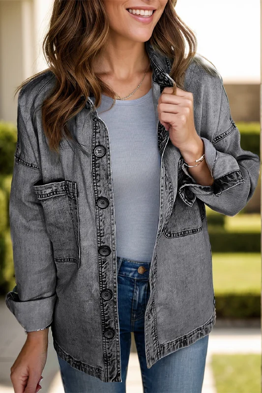 Denim finishingButton Up Long Sleeve Denim Jacket