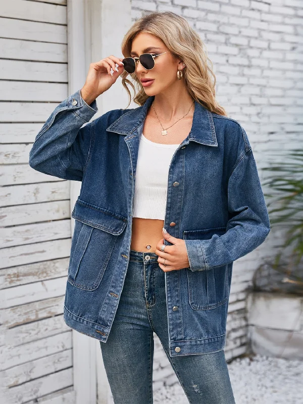 Denim holesButton Up Long Sleeve Denim Jacket