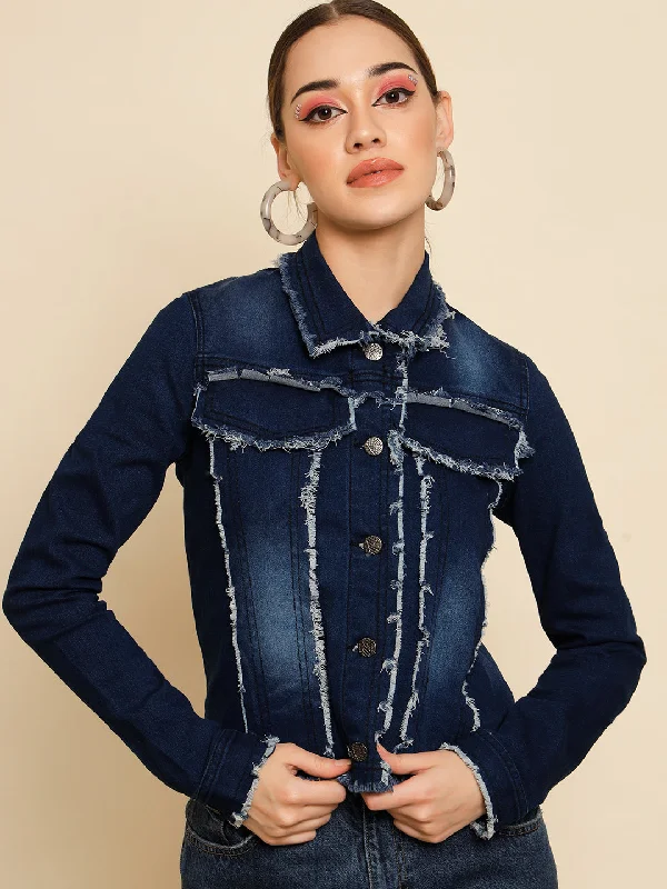 Denim windbreakerTANDUL  Women Solid Denim Casual Jacket