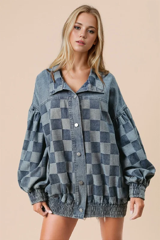 Cowboy historyDouble Take Checkered Button Up Denim Jacket