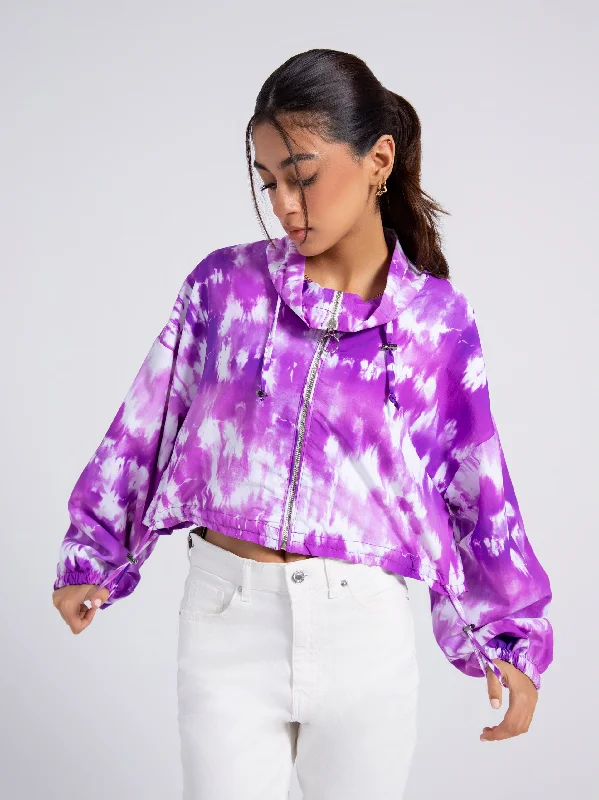 Relax Fit Tie-Dye Effect Cropped JacketCroptophoodie