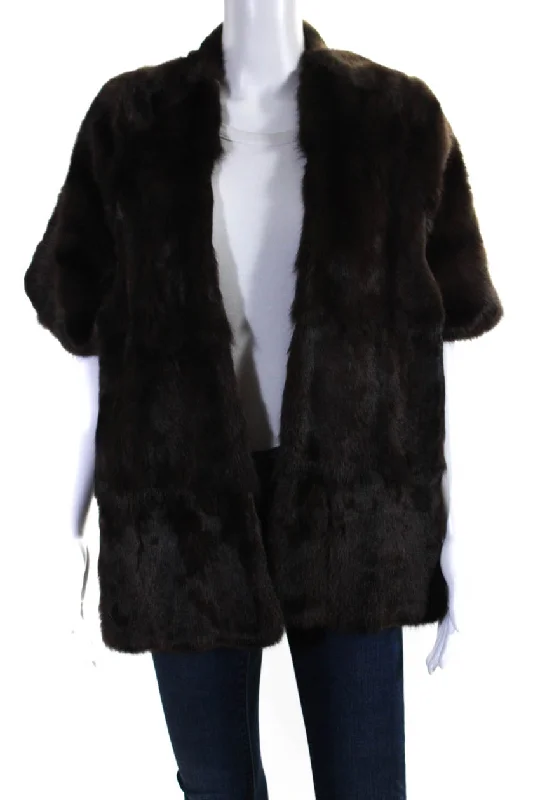 J. Mendel Womens Mink Fur Cropped Cape Shawl Jacket BrownCroptopwool