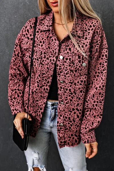 Ralph LaurenLeopard Raw Hem Button Up Denim Jacket