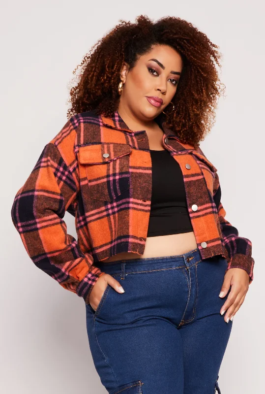 Plus Size Spoon Jeans Plaid Cropped ShacketCroptopweb