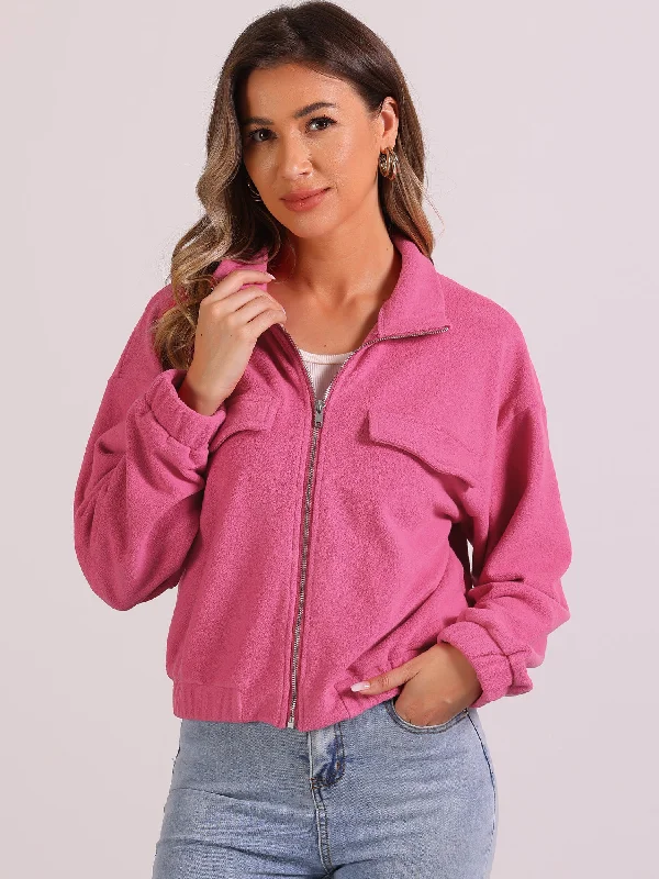 Fuzzy Fleece Long Sleeve Casual Cropped JacketCroptoptimeless