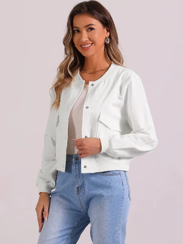 Button Down Biker Moto Bomber Cropped JacketCroptophistory