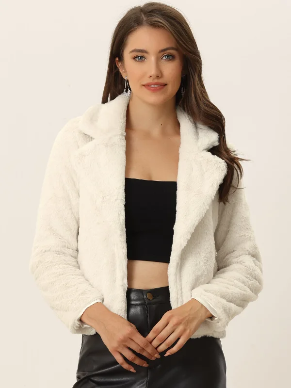 Autumn Winter Cropped Jacket Notch Lapel Faux Fur Fluffy CoatCroptopwoven