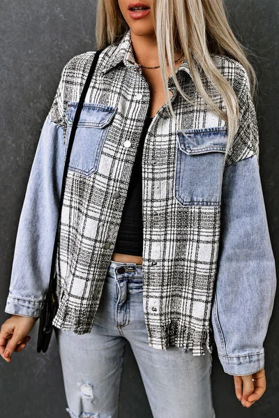 AnthropologiePlaid Pocketed Snap Down Denim Jacket