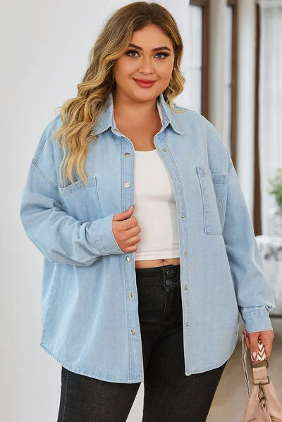 Tommy HilfigerPlus Size Snap Down Pocketed Denim Jacket