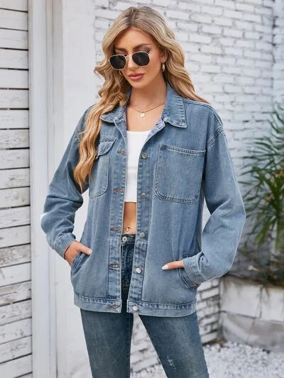 Vintage denimPocketd Button Up Detachable Hooded Denim Jacket