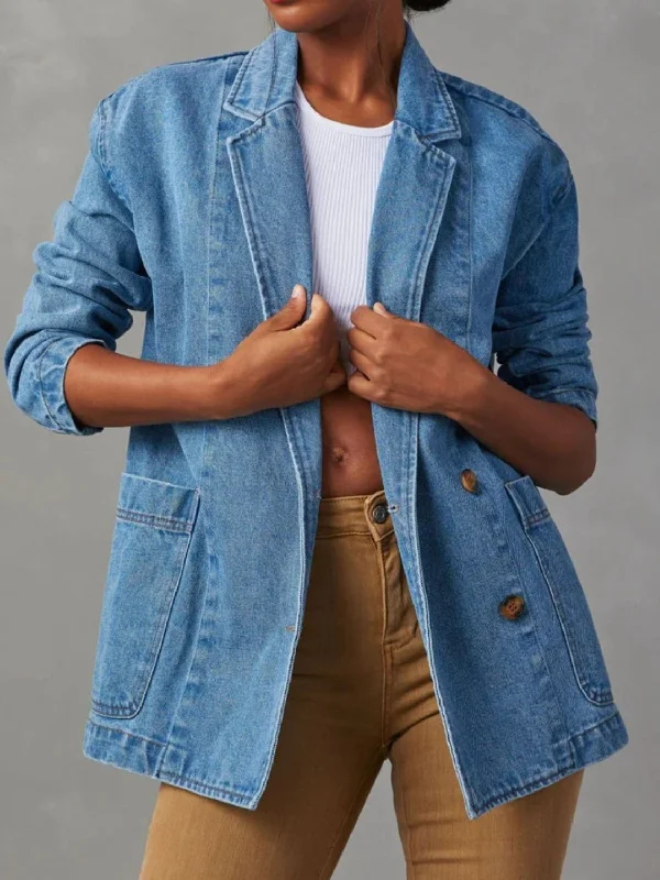 True ReligionPocketed Lapel Collar Long Sleeve Denim Jacket