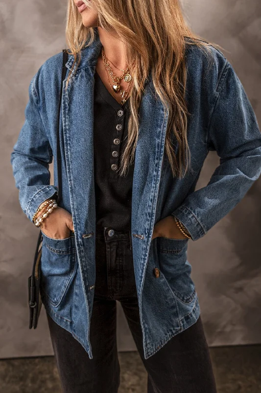 Cowboy glovesPocketed Long Sleeve Denim Jacket