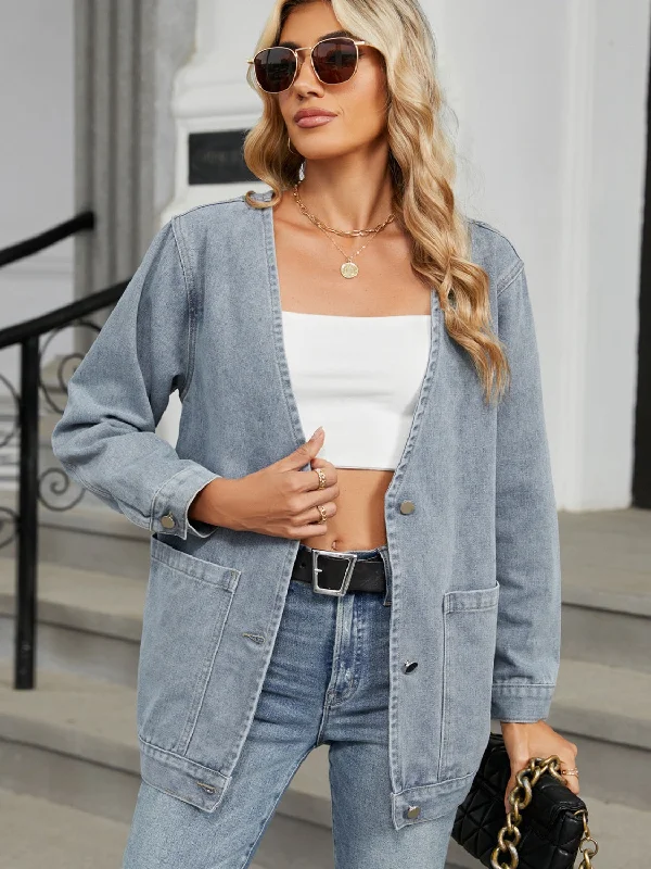 ZaraPocketed V-Neck Button Up Denim Jacket