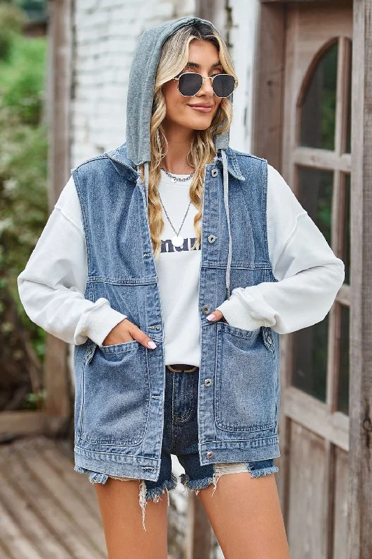 Cowboy toysSleeveless Denim Jacket with A Detachable Hood