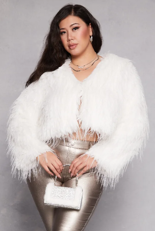 Plus Size Cropped Shaggy Faux Fur JacketCroptopvr