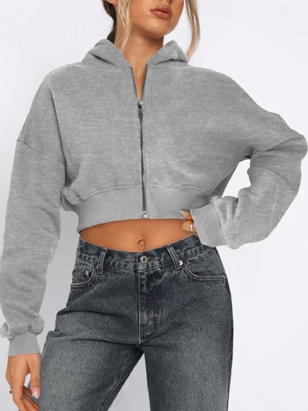 Zip Up Long Sleeve Hooded Cropped JacketCroptopcraft