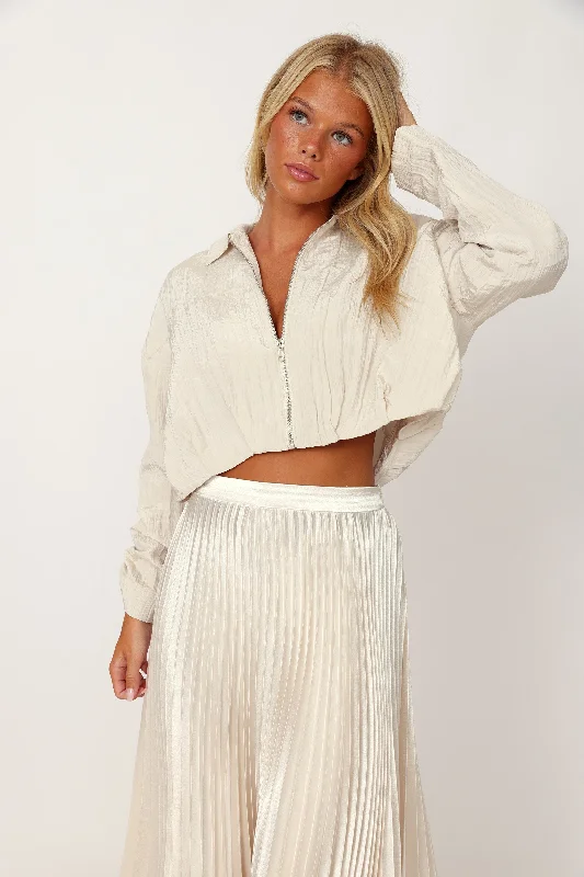 SALE - Elie Pleated Hem Cropped JacketCroptopfabric