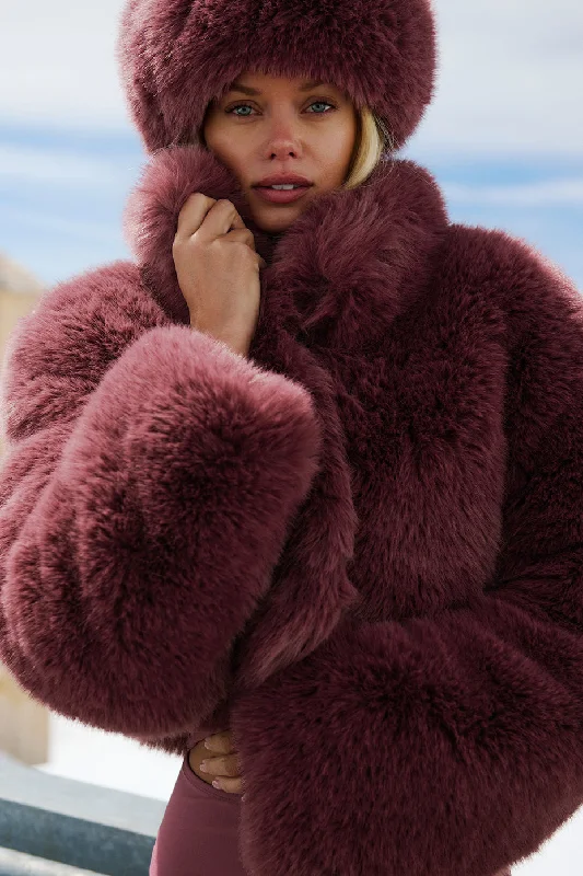 Opulent Faux Fur Cropped Jacket - Burgundy TruffleCroptopgame