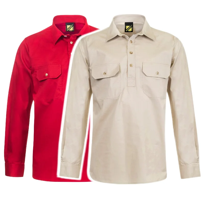 WS3029 LIGHTWEIGHT LONG SLEEVE CLOSED FRONT COTTON DRILL SHIRTPocket Shirts