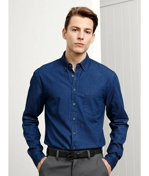 Indie Mens Long Sleeve Denim ShirtStudded Shirts