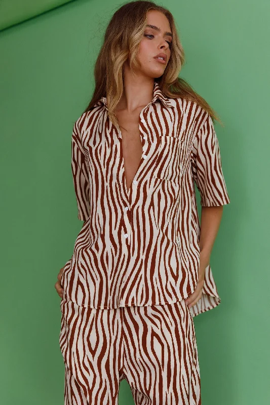 Just A Hunch Button Shirt Zebra BrownLogo Shirts