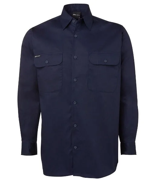 6WSLL JB's L/S 150G Work Shirt In NavyLeather-Paneled Shirts