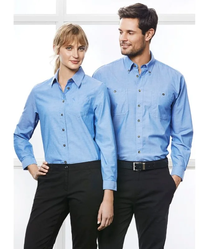 Ladies Wrinkle Free, Chambray Long Shirt ShirtCropped Shirts