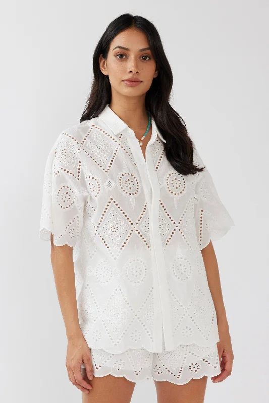 Love Again Eyelet Embroidery Shirt WhiteRelaxed Fit Shirts