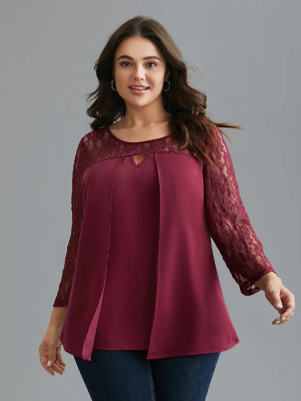 Sheer Lace Sleeve Neck Cut-Out ShirtUrban Shirts