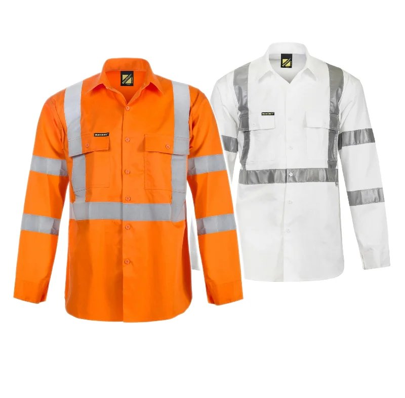 WS3222 HI VIS LONG SLEEVE COTTON DRILL REFLECTIVE SHIRT WITH X PATTERNPerformance Shirts