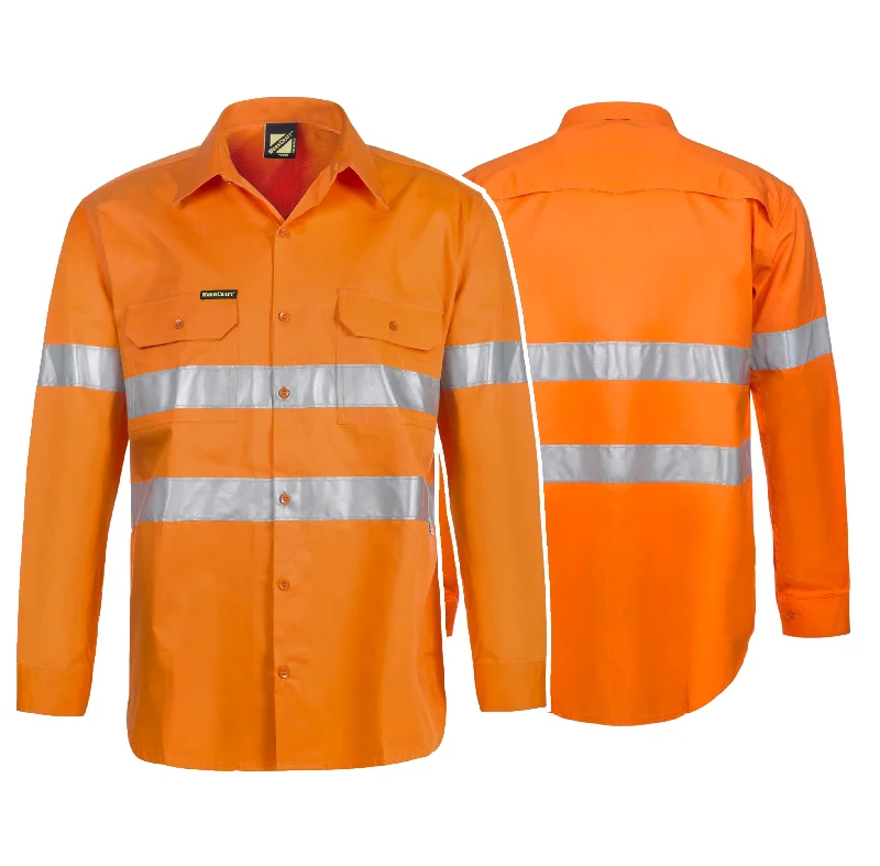 WS4131 LIGHTWEIGHT HI VIS LONG SLEEVE VENTED COTTON DRILL REFLECTIVE SHIRTHemp Shirts