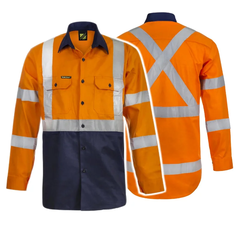 WS6020 HI VIS LONG SLEEVE COTTON DRILL REFLECTIVE SHIRT WITH X PATTERNStreetwear Shirts